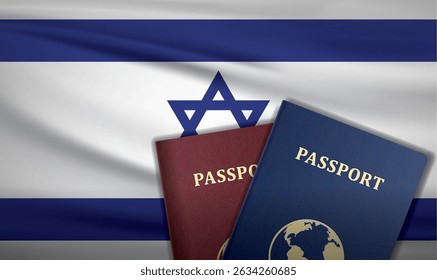 Israel Passport with flag of Israel Background