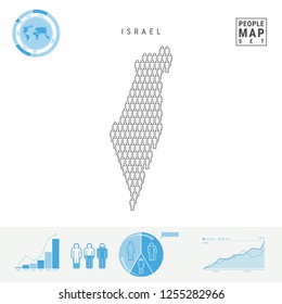 Israel People Icon Map. People Crowd in the Shape of a Map of Israel. Stylized Silhouette of Israel. Population Growth and Aging Infographic Elements. Vector Illustration Isolated on White.