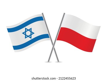 Israel und Polen überquerten Flaggen. israelische und polnische Flaggen einzeln auf weißem Hintergrund. Vektorsymbol-Set. Vektorgrafik.