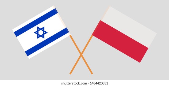 Israel and Poland. Crossed Israeli and Polish flags