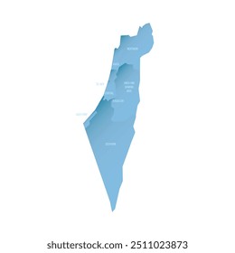 Israel political map of administrative divisions - districts, Gaza Strip and Judea and Samaria Area. Shaded vector map with 3D-like blue gradient and name labels