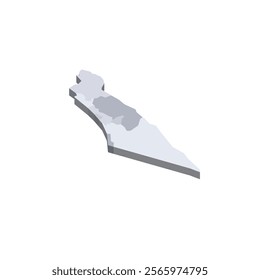 Israel political map of administrative divisions - districts, Gaza Strip and Judea and Samaria Area. 3D isometric blank vector map in shades of grey.