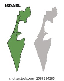 Israel political regions green outline map set