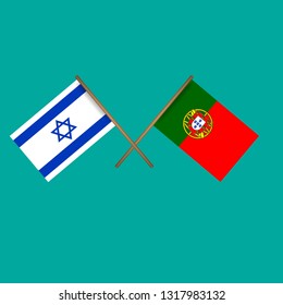 Israel and Portugal crossed flags.Language learning or travel concept