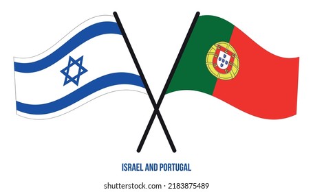 Israel and Portugal Flags Crossed And Waving Flat Style. Official Proportion. Correct Colors.
