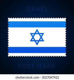 israelisches Portozeichen. Nationalflagge Postage Stamp einzeln auf weißem Hintergrund, Vektorgrafik. Stempel mit offiziellem Länderkennzeichen und Ländernamen