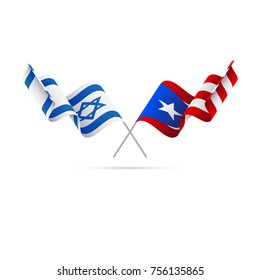 Israel and Puerto Rico flags. Crossed flags. Vector illustration.