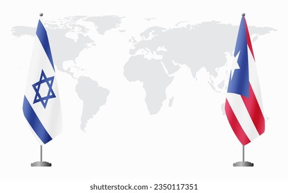 Israel and Puerto Rico flags for official meeting against background of world map.