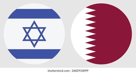 Die israelischen und katarischen Rundfahnen auf grauem Hintergrund , nationale Identität, diplomatische Beziehungen ,