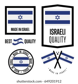 Israel quality isolated label set for goods. Exporting stamp with israeli flag, nation manufacturer certificate element, country product vector emblem. Made in Israel badge collection.