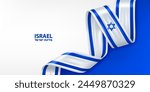 Israel ribbon flag. Bent waving ribbon in colors of the Israel national flag. National flag background design.