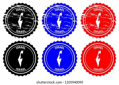 Israel - rubber stamp - vector, State of Israel map pattern - sticker - black, blue and red
