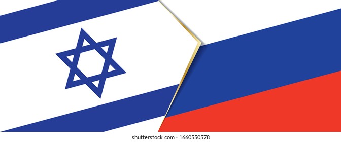 Israel und Russland Flaggen, zwei Vektorillustrationen Flaggen Symbol für Beziehung oder Konfrontation.