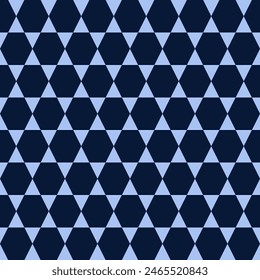 Israel seamless pattern with star of David. Vector Hebrew ornament with intertwining stars and hexagons. Dark blue.