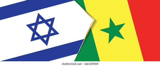 Die Flaggen Israels und Senegals, zwei Vektorillustrationen Flaggen Symbol für Beziehung oder Konfrontation.