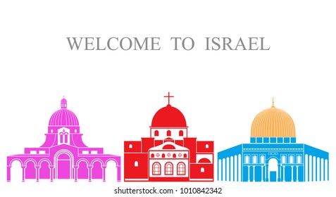 Israel set. Isolated Israel architecture on white background