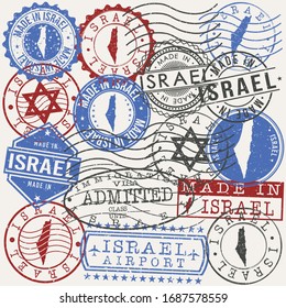 Israel Set of Stamps. Travel Passport Stamps. Made In Product. Design Seals in Old Style Insignia. Icon Clip Art Vector Collection.