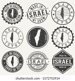 Israel Set of Stamps. Travel Stamp. Made In Product. Design Seals Old Style Insignia.