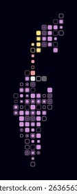 Israel, shape of the country build of colored cells. Digital style map of the Israel on dark background. Large size rounded square blocks. Plain vector illustration.