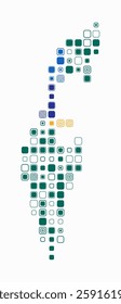Israel, shape of the country built of colored cells. Digital style map of Israel on white background. Large size rounded square blocks. Plain vector illustration.