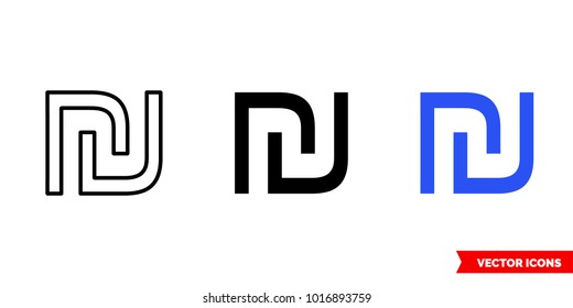 Israel shekel icon of 3 types: color, black and white, outline. Isolated vector sign symbol.