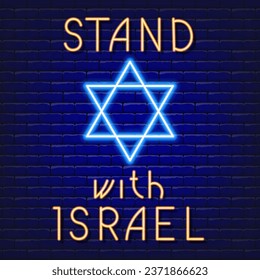 Israel sign. Star of David neon icon. Vector illustration. Stand with Israel