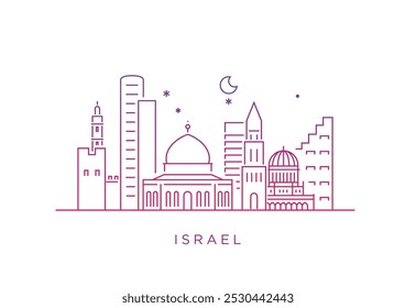 Israel Skyline editable outline, Israel cityscape