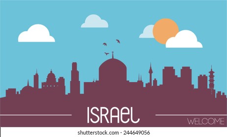 Ilustración vectorial de la silueta plana de la línea de horizonte de Israel