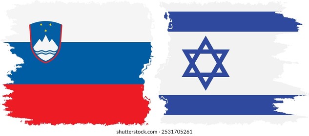 Israel and Slovenia grunge flags connection, vector