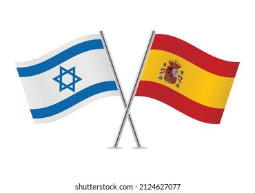 Israel and Spain crossed flags. Israeli and Spanish flags on white background. Vector icon set. Vector illustration.