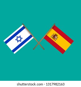 Israel and Spain crossed flags.Language learning or travel concept