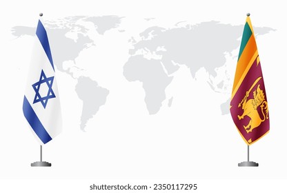 Israel and Sri Lanka flags for official meeting against background of world map.