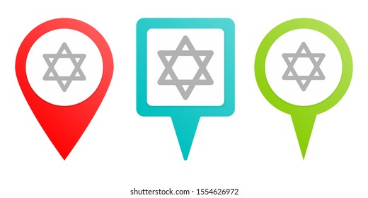 Israel star of david pin icon. Multicolor pin vector icon
