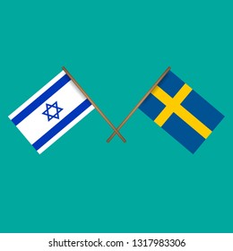 Israel and Sweden crossed flags.Language learning or travel concept