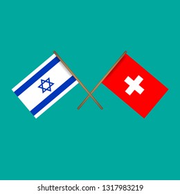 Israel and Switzerland crossed flags.Language learning or travel concept