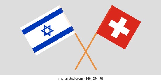 Israel and Switzerland. Crossed Israeli and Swiss flags