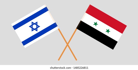 Israel and Syria. Crossed Israeli and Syrian flags