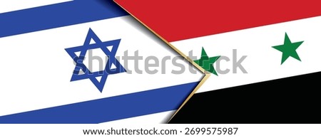 Israel and Syria flags overlapping representing geopolitical tensions and conflict in the Middle East