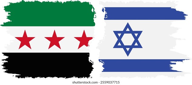 Israel and Syrian Revolution grunge flags connection, vector