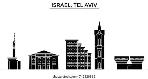 Israel, Tel Aviv architecture vector city skyline, travel cityscape with landmarks, buildings, isolated sights on background
