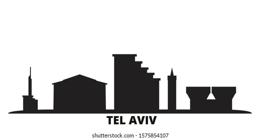 Israel, Tel Aviv city skyline isolated vector illustration. Israel, Tel Aviv travel cityscape with landmarks