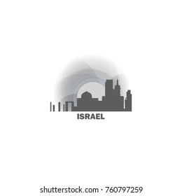 Israel Tel Aviv Jerusalem blue night moon sunset city panorama landscape horizon buildings skyline flat icon logo