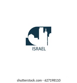 Israel Tel Aviv Jerusalem cool big landscape vector logo icon flat negative style