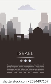 Israel template for website, presentation, front page, invitation, publication sheet with skyline, landmarks. Vector Tel Aviv, Jerusalem  image layout, simple and grayscale