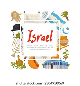 Israel Travel Banner Design with Jewish Attributes Vector Template