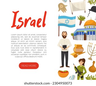 Israel Travel Banner Design with Jewish Attributes Vector Template