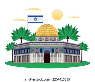 Israel travel flat composition with mosque building vector illustration