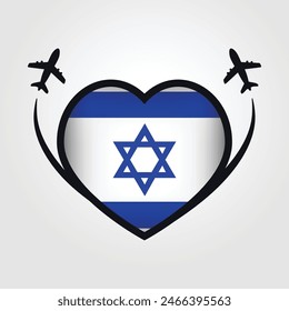Israel Travel Heart Flag With Airplane Icons