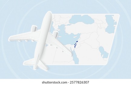 Israel Travel Illustration with Plane and National Flag. Ideal for travel agencies, promotional materials, or geographic content related to Israel.