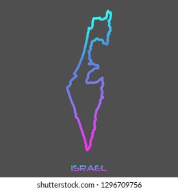 Israel turquoise pink fluid gradient outline map, stroke. Line style. Vector illustration